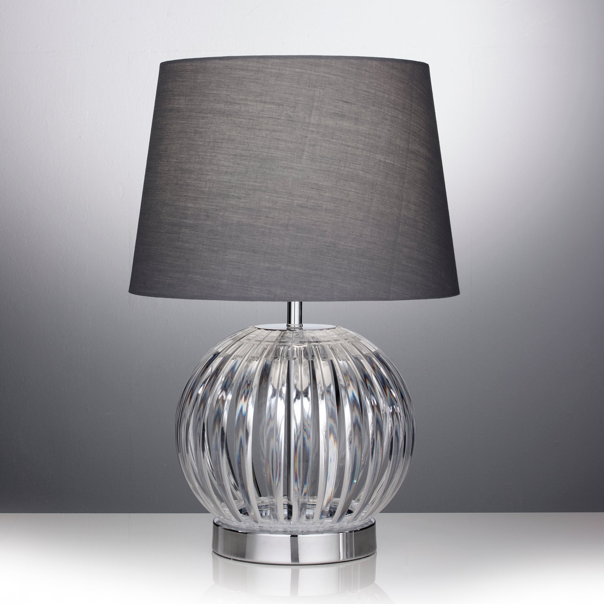 Modern Round Table Lamp with Acrylic Base and Grey Lamp shade
