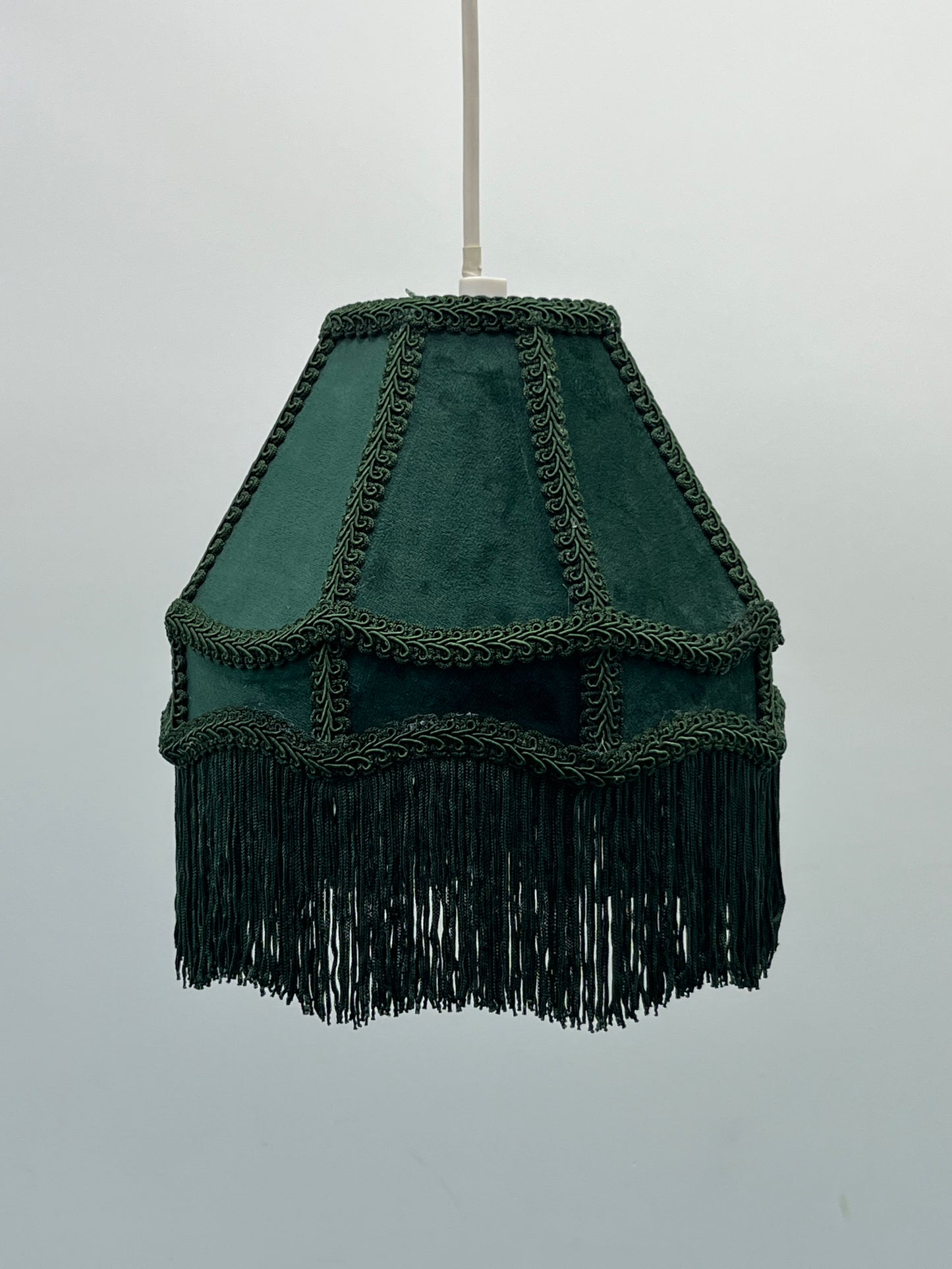  Empire Lamp Shade in a Victorian Style in Dark Green Velvet with Long Tassels (8in, 10in, 12in) 