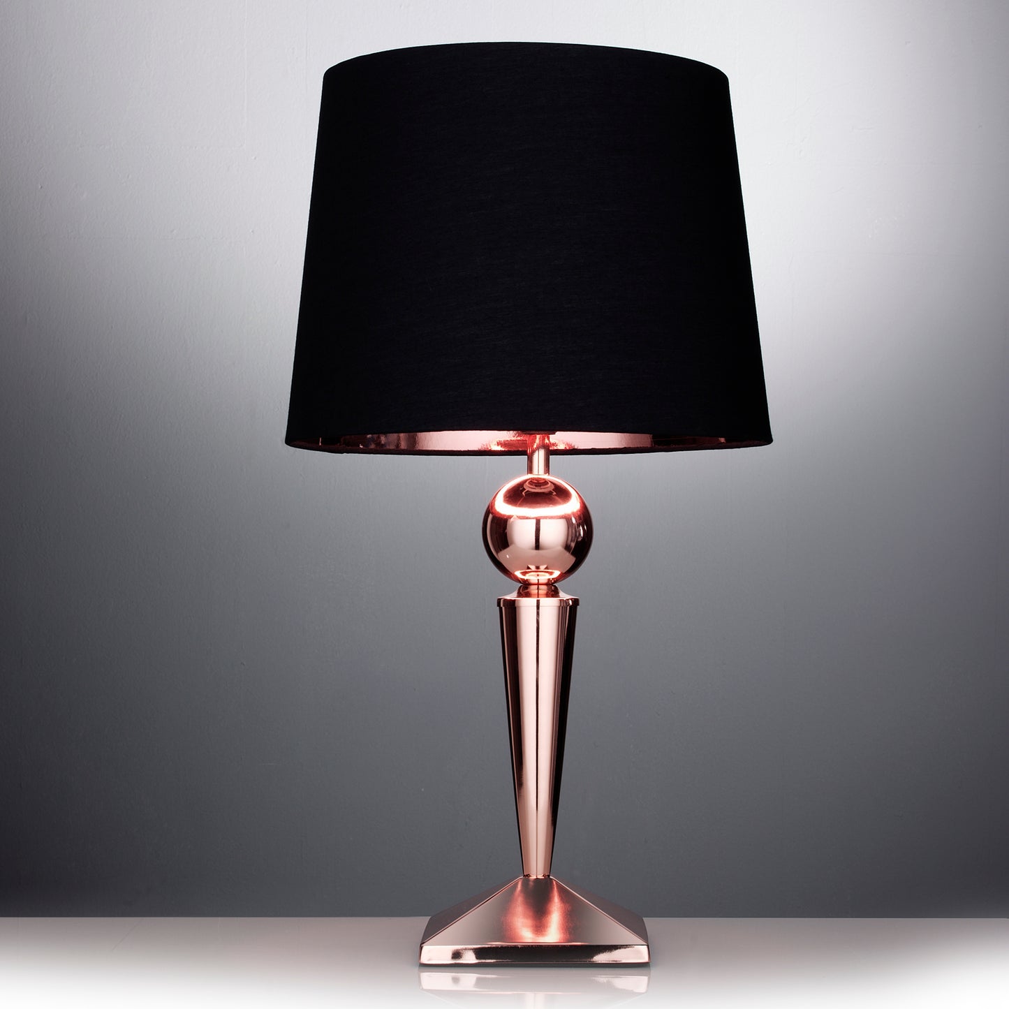 Table Lamp with Gold Stand and Black Shade with Internal Copper Lining