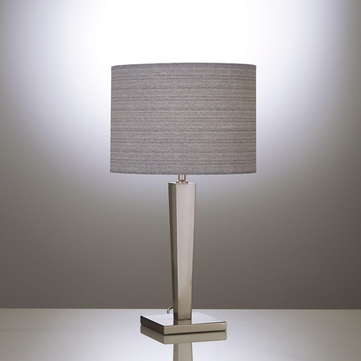 Table Lamp with Satin Nickel Metal and a Grey Linen Fabric Lamp Shade