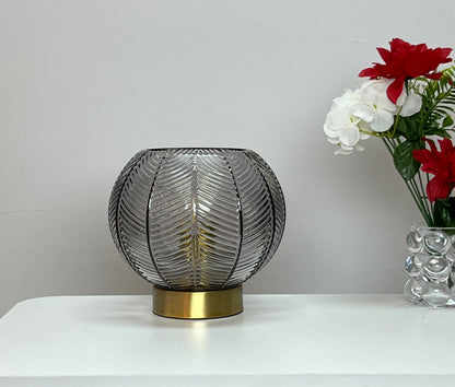 Leaf Design Glass Table Lamp in Green, Smoke Grey or Clear finishes with Matching Gold Base or Satin Chrome Base