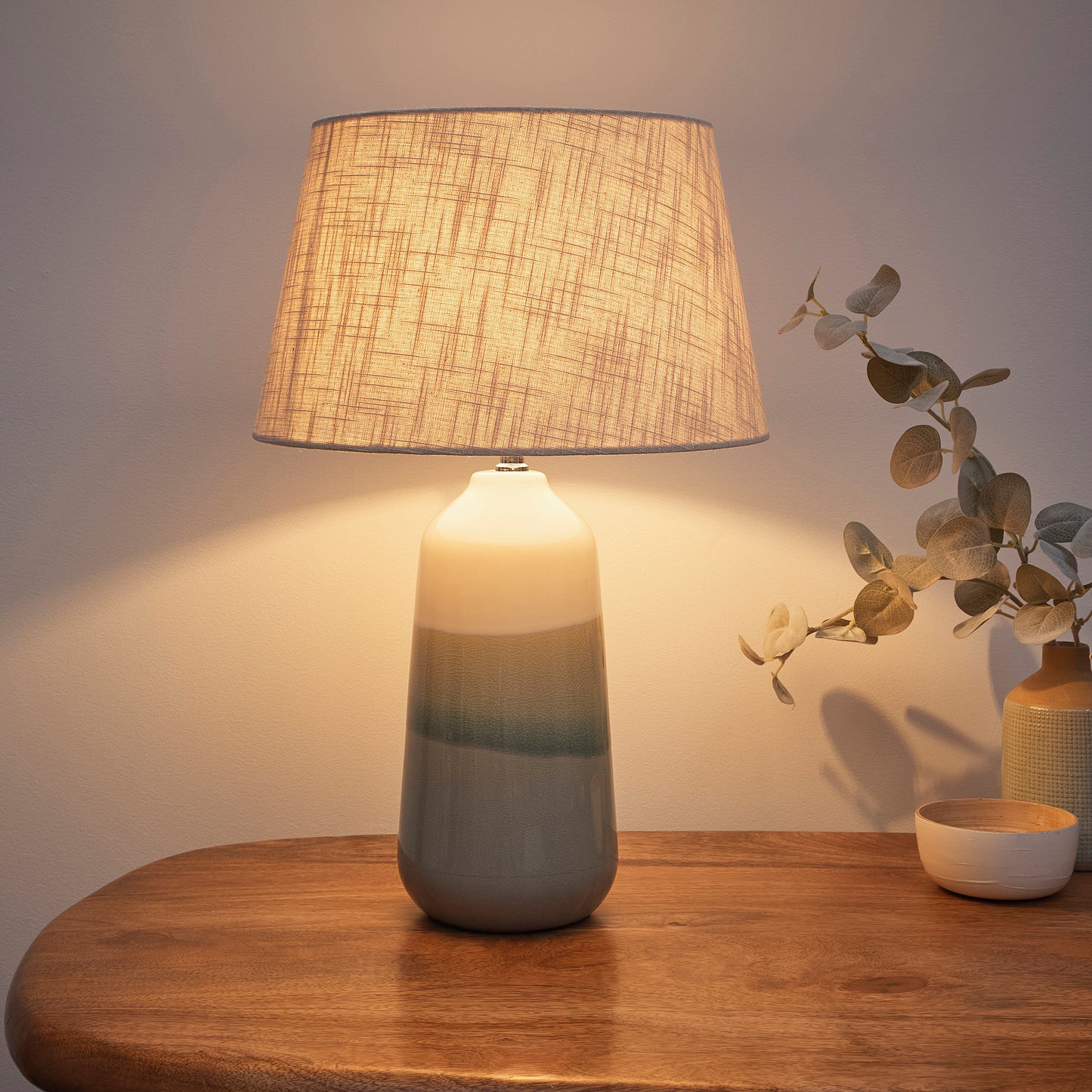 Modern Ceramic Table Lamp 54cm Tall Gradient Glazed Finish with Linen Shade