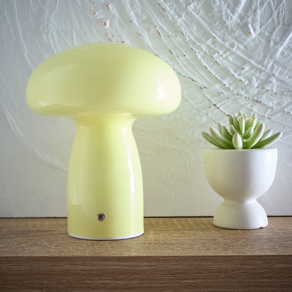 Mushroom Toadstool Glass Table Lamp in White, Duck egg Blue, Green, Lemon, Mocha and Brown - Rechargeable Lamps
