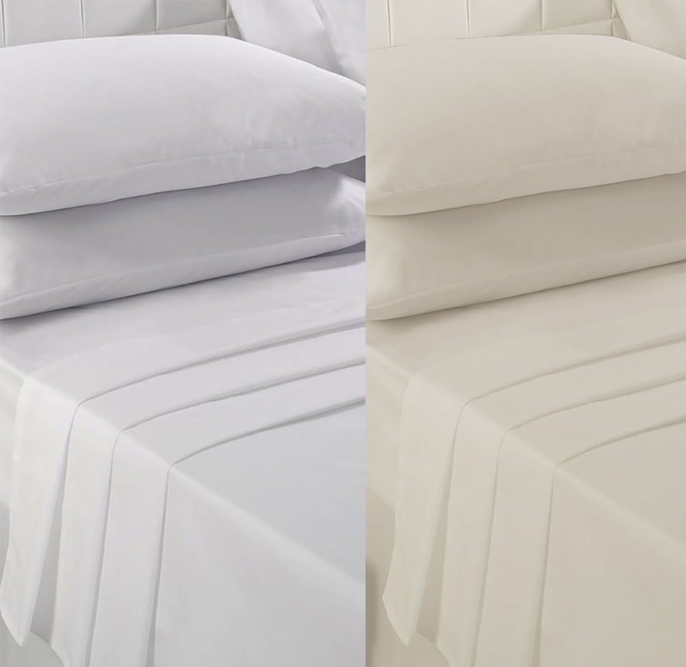 Fitted Sheets and Flat Sheets Quality 400 Thread Count Cream and White