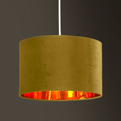 Deco Velvet Fabric Outer and Metallic Gold inner Ceiling Pendant Drum Light Shade