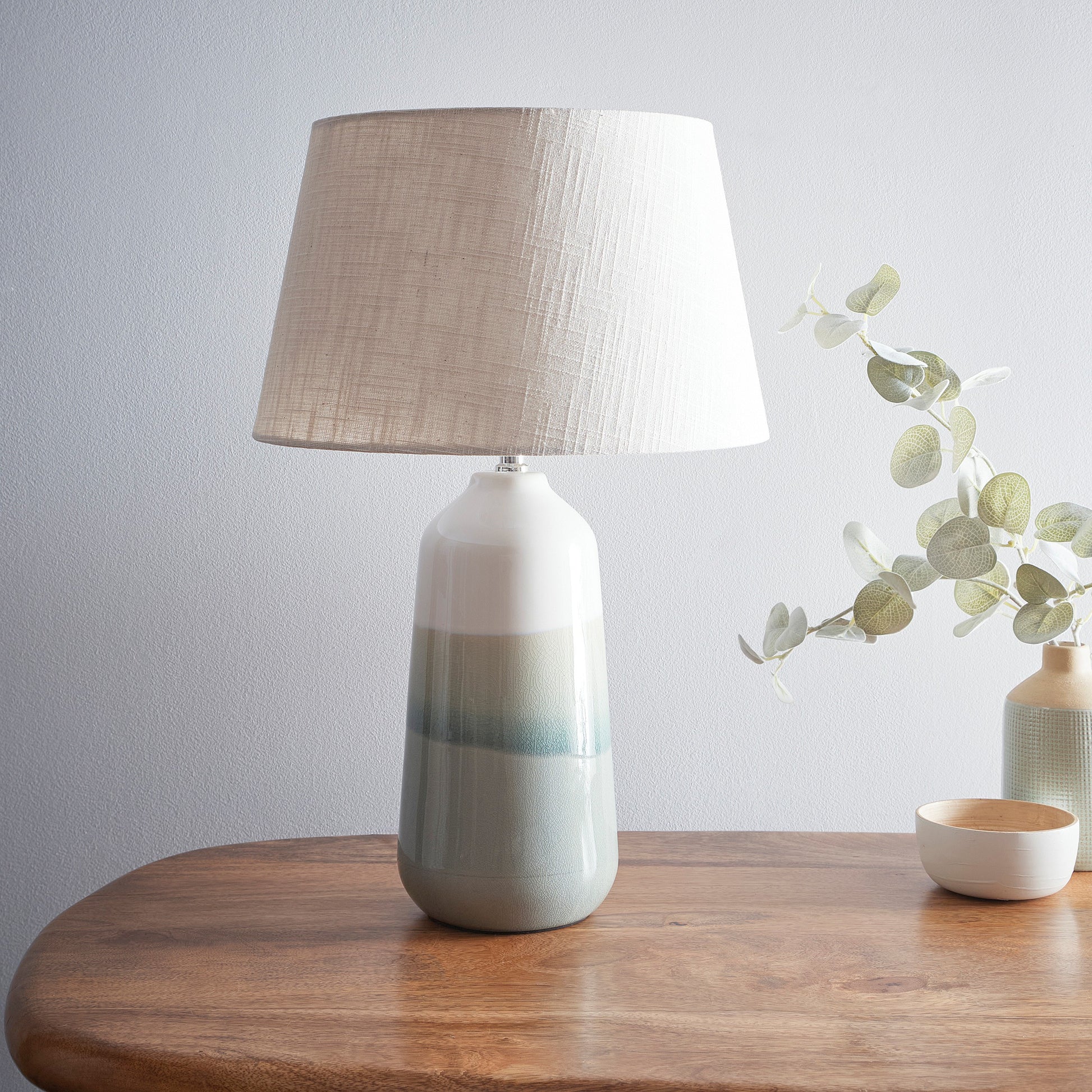 Modern Ceramic Table Lamp 54cm Tall Gradient Glazed Finish with Linen Shade
