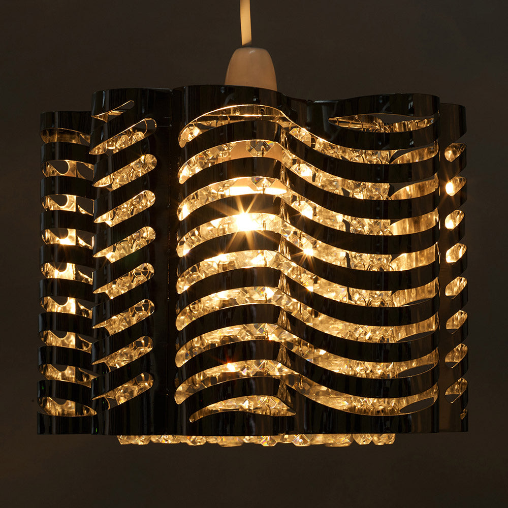 Indoor Modern Metal Chrome Shaped Wave Ripple Beaded Ceiling Pendant Light