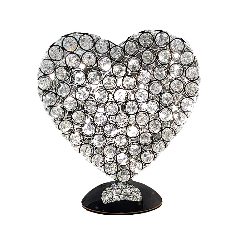Atrium Heart Shaped Silver Chrome Table lamp with Glass beads Table Lamp with Integrated LED Bulbs
