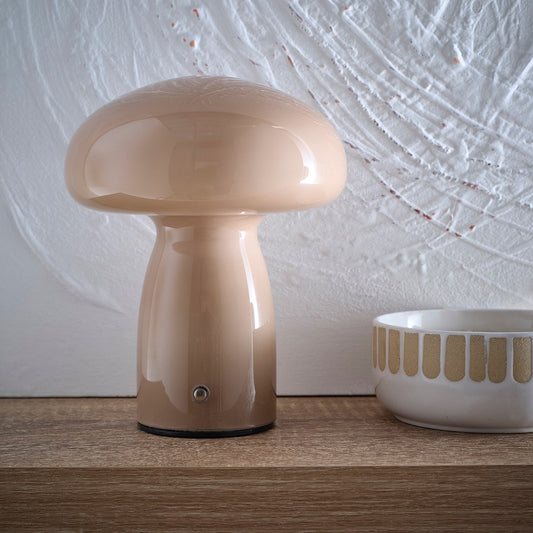 Mushroom Toadstool Glass Table Lamp in White, Duck egg Blue, Green, Lemon, Mocha and Brown - Rechargeable Lamps