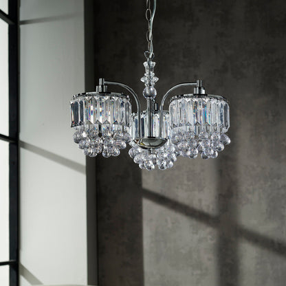 Abraham Flush 3 Light Fitting Acrylic Beaded and Droplet Ceiling Chandelier