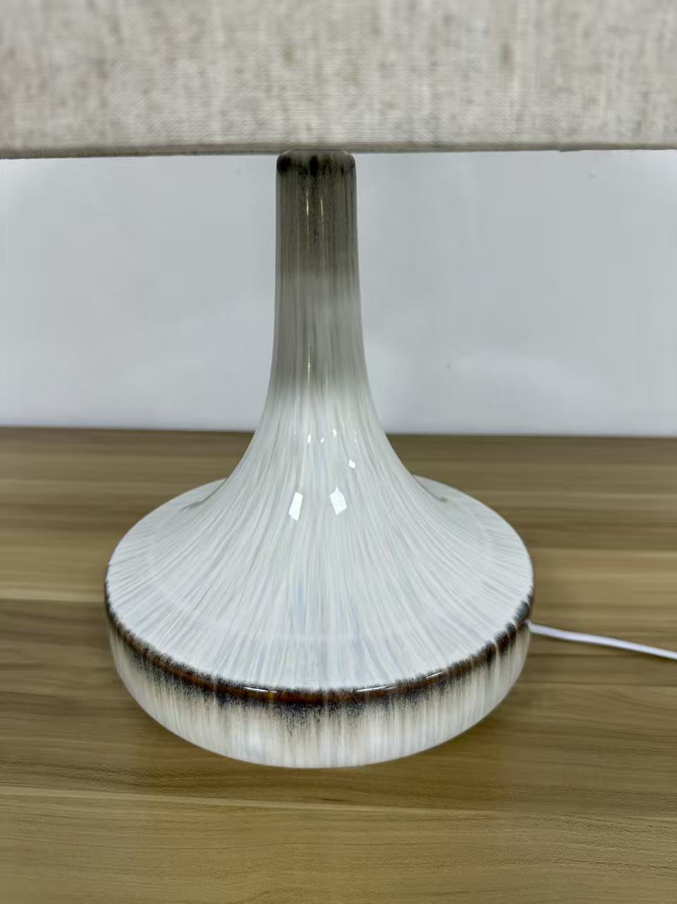 Stunning Ceramic Table Lamp with a Fired Glased Lamp base and a Long Neck design, including a Natural Linen Lampshade