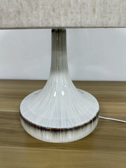 Stunning Ceramic Table Lamp with a Fired Glased Lamp base and a Long Neck design, including a Natural Linen Lampshade
