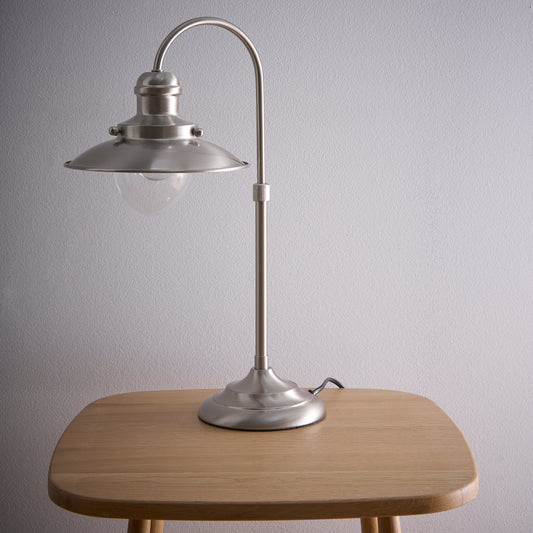 Retro Satin Nickel Fisherman Style Table Lamp with Glass Cage enclosure