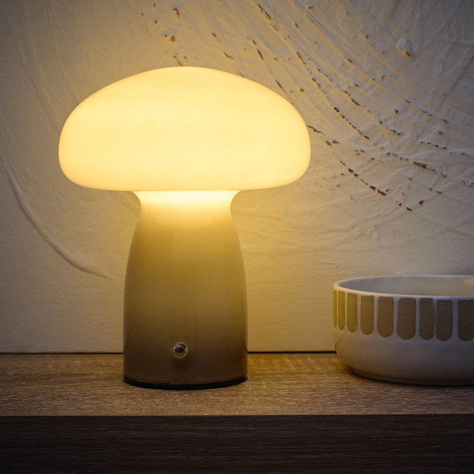 Mushroom Toadstool Glass Table Lamp in White, Duck egg Blue, Green, Lemon, Mocha and Brown - Rechargeable Lamps