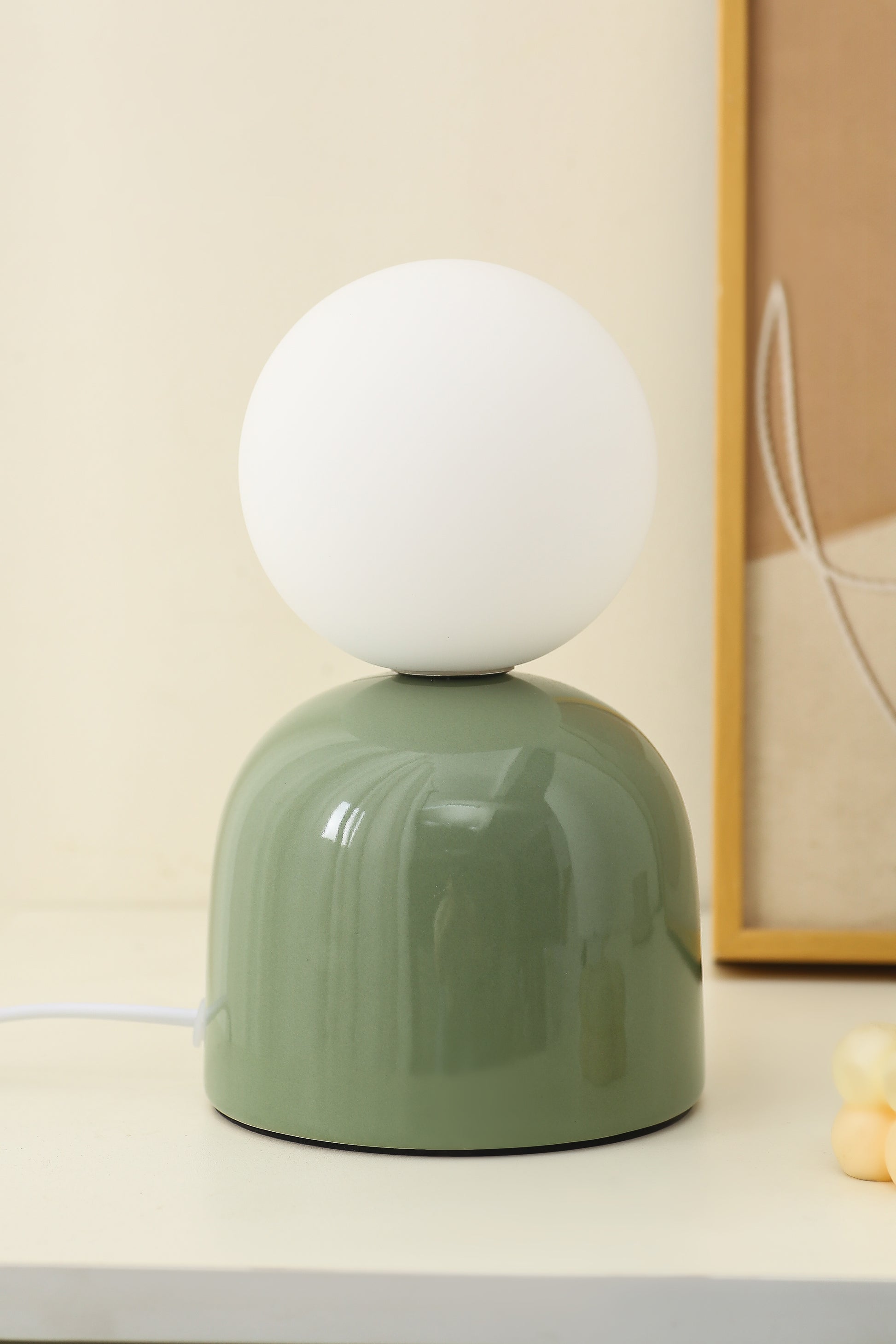  Small Ceramic Table Lamp in Brown, Aqua Blue or Soft Green With an Opaque Glass Head 