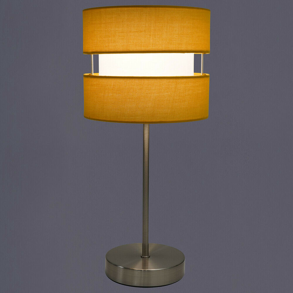 Table Lamp with Layer Fabric Light Shade Black, Yellow Ochre and Grey
