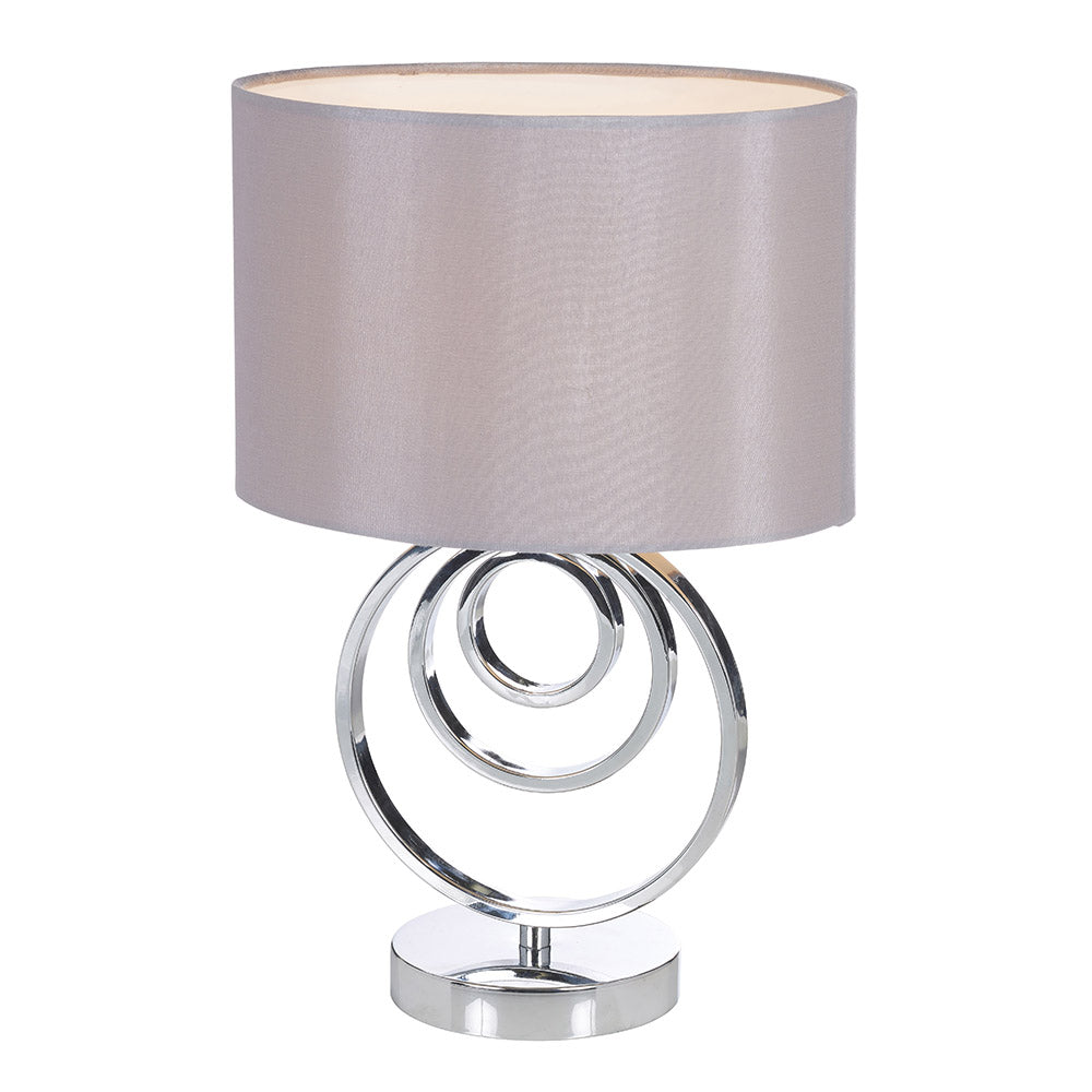 Chrome Table Lamp with triple Circle Design and Grey Lampshade