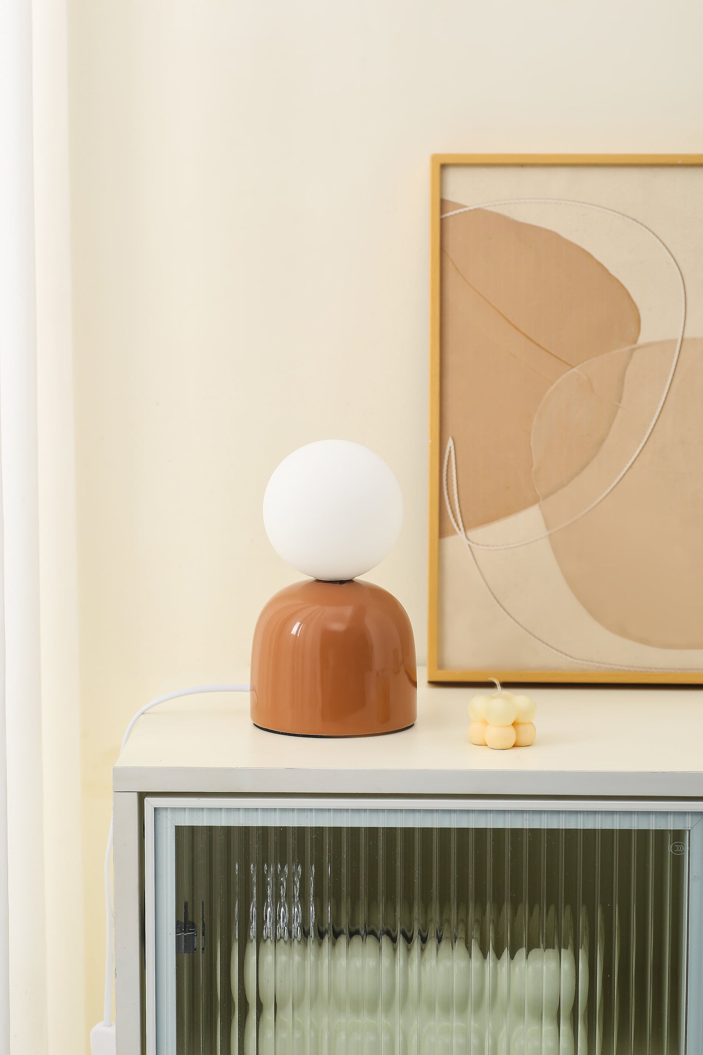  Small Ceramic Table Lamp in Brown, Aqua Blue or Soft Green With an Opaque Glass Head 