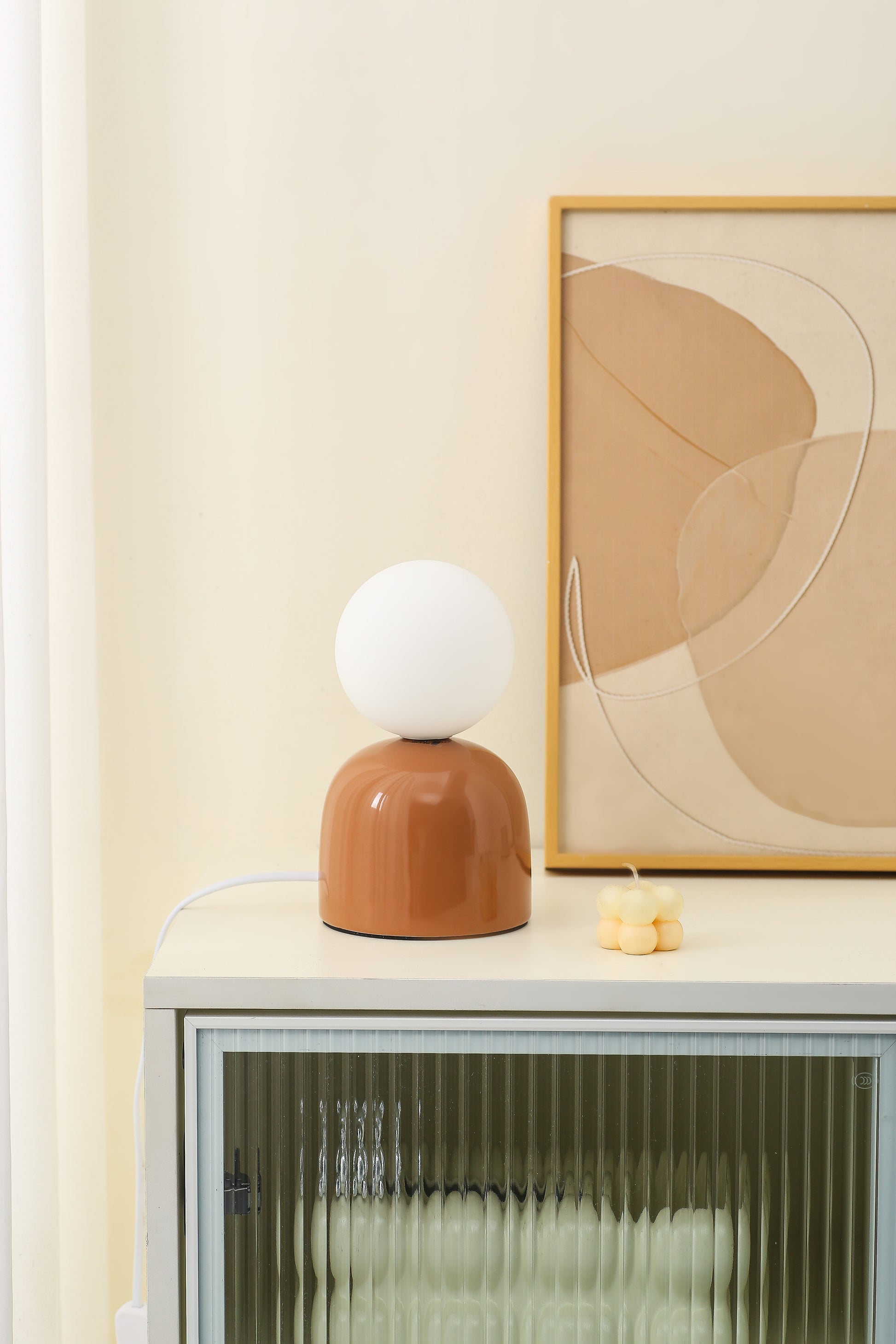  Small Ceramic Table Lamp in Brown, Aqua Blue or Soft Green With an Opaque Glass Head 