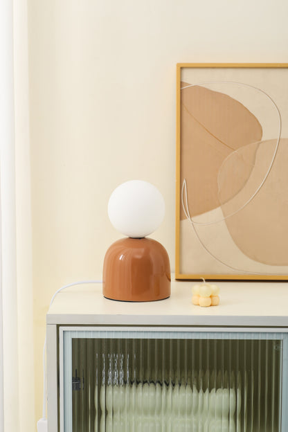  Small Ceramic Table Lamp in Brown, Aqua Blue or Soft Green With an Opaque Glass Head 