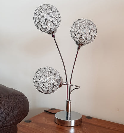 KLiving Perivale G9-25w Chrome 3 Crystal Ball Light Table Lamp