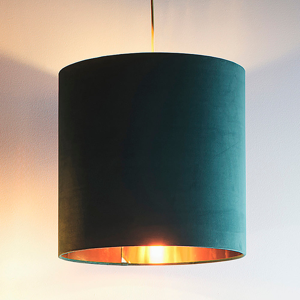 Green Velvet Drum Lampshade for Modern Table Lamps and Ceiling Pendant Fixtures