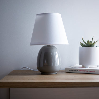 Small Ceramic Bedside or Table lamp with White Lampshade available in 3 Colours