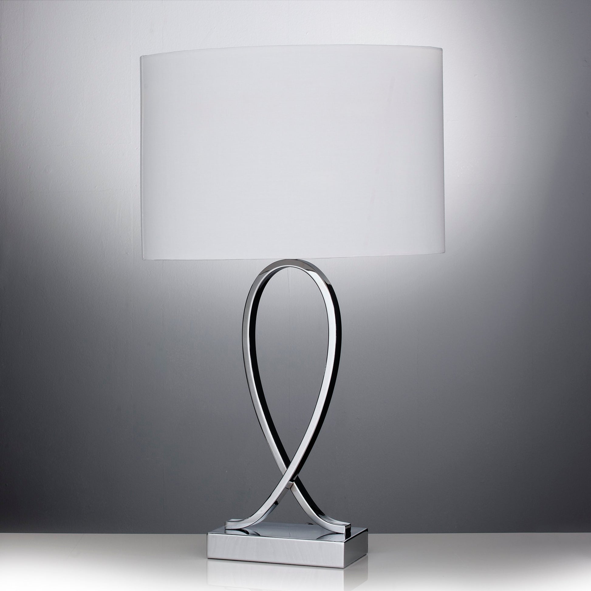 Chrome Table Lamp Tall Shape with Ivory Fabric Table Lamp Shade