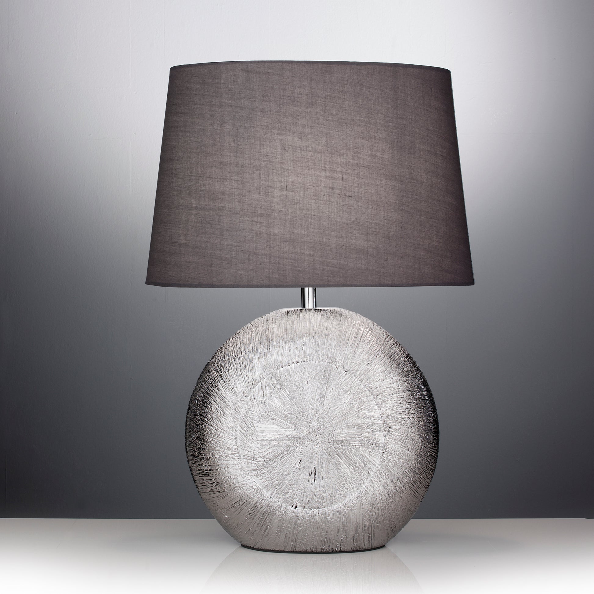 Silver Grey Ceramic Table Lamp with Grey Cotton Lampshade