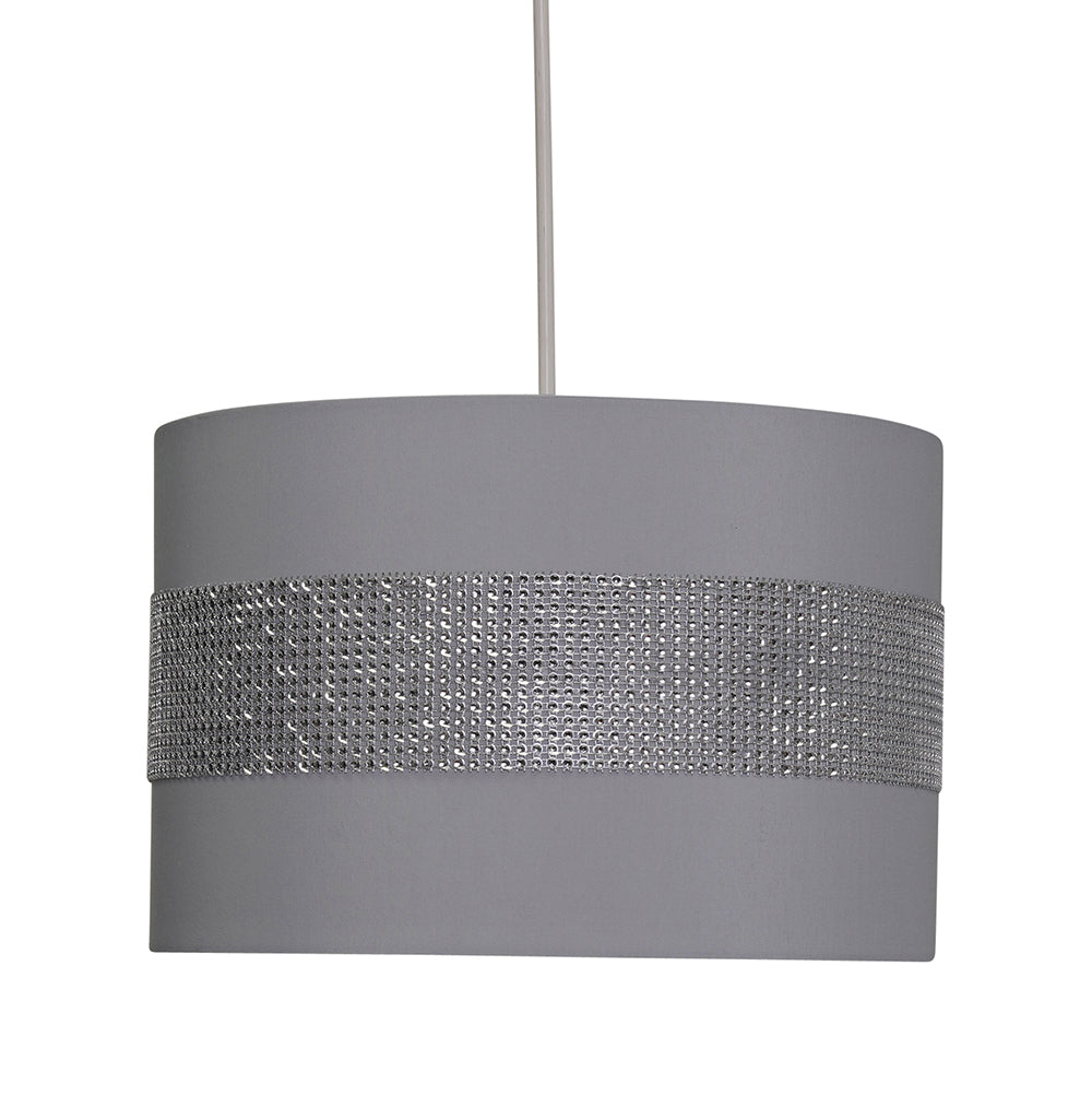 Twinkle Faux Satin Grey Diamante Easy Fit Ceiling Light Shade