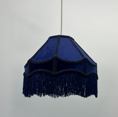  Empire Lamp Shade in a Victorian Style in Navy Velvet with Long Tassels (8in, 10in, 12in) 
