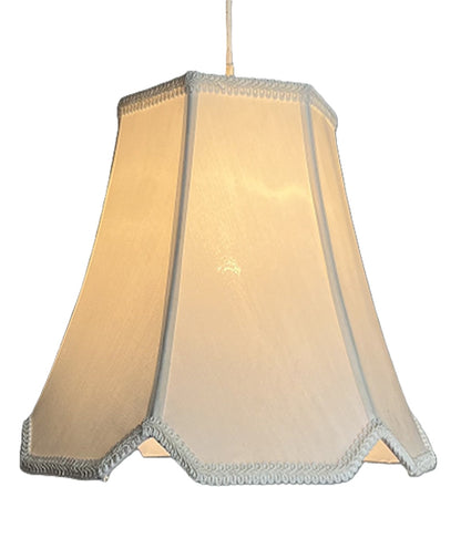 Easy Fit Hexagon Cream Faux Silk Shade With Scallop Cream Rope Trim Edge 12 inch