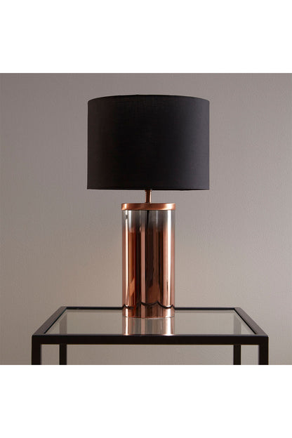 Trenton 44cm Glass Copper Table Lamp with Black Drum Shade