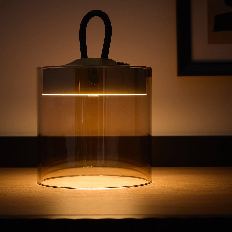 Satin Gold Rechargeable Glass Table Lamp with dimming function LED lights available in 2 sizes