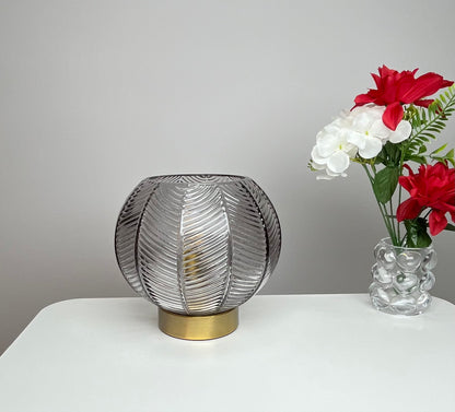 Leaf Design Glass Table Lamp in Green, Smoke Grey or Clear finishes with Matching Gold Base or Satin Chrome Base
