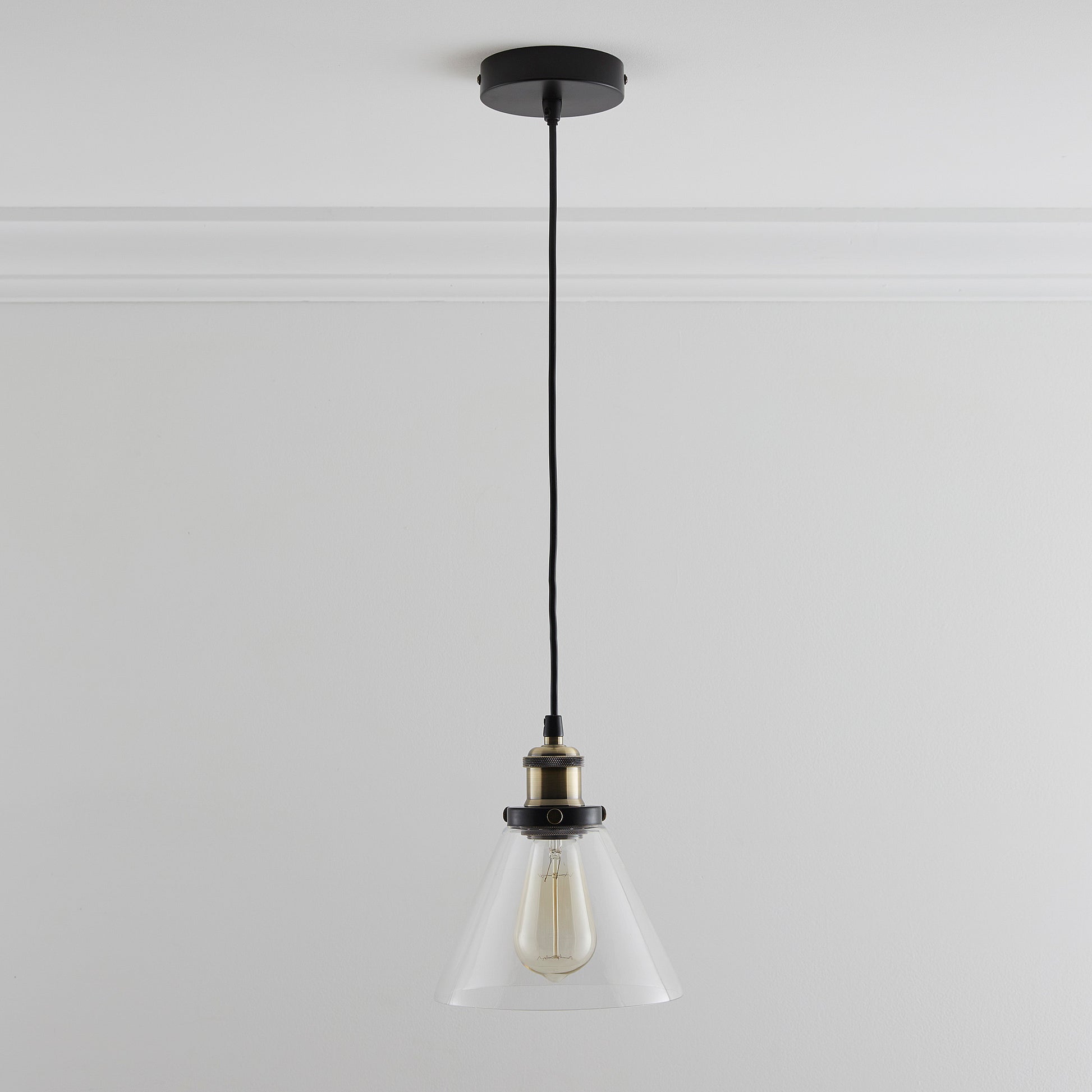 Lucy 1 Light Hanging Glass Ceiling Pendant with Filament Bulb, available in Clear or Smokey Glass