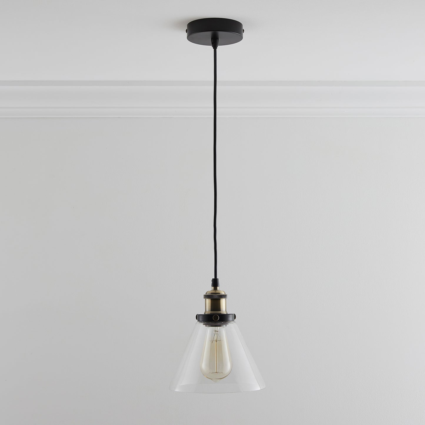 Lucy 1 Light Hanging Glass Ceiling Pendant with Filament Bulb, available in Clear or Smokey Glass