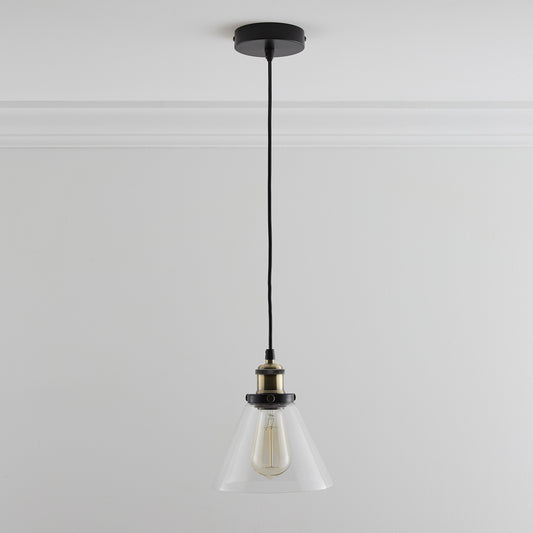 Lucy 1 Light Hanging Glass Ceiling Pendant with Filament Bulb, available in Clear or Smokey Glass