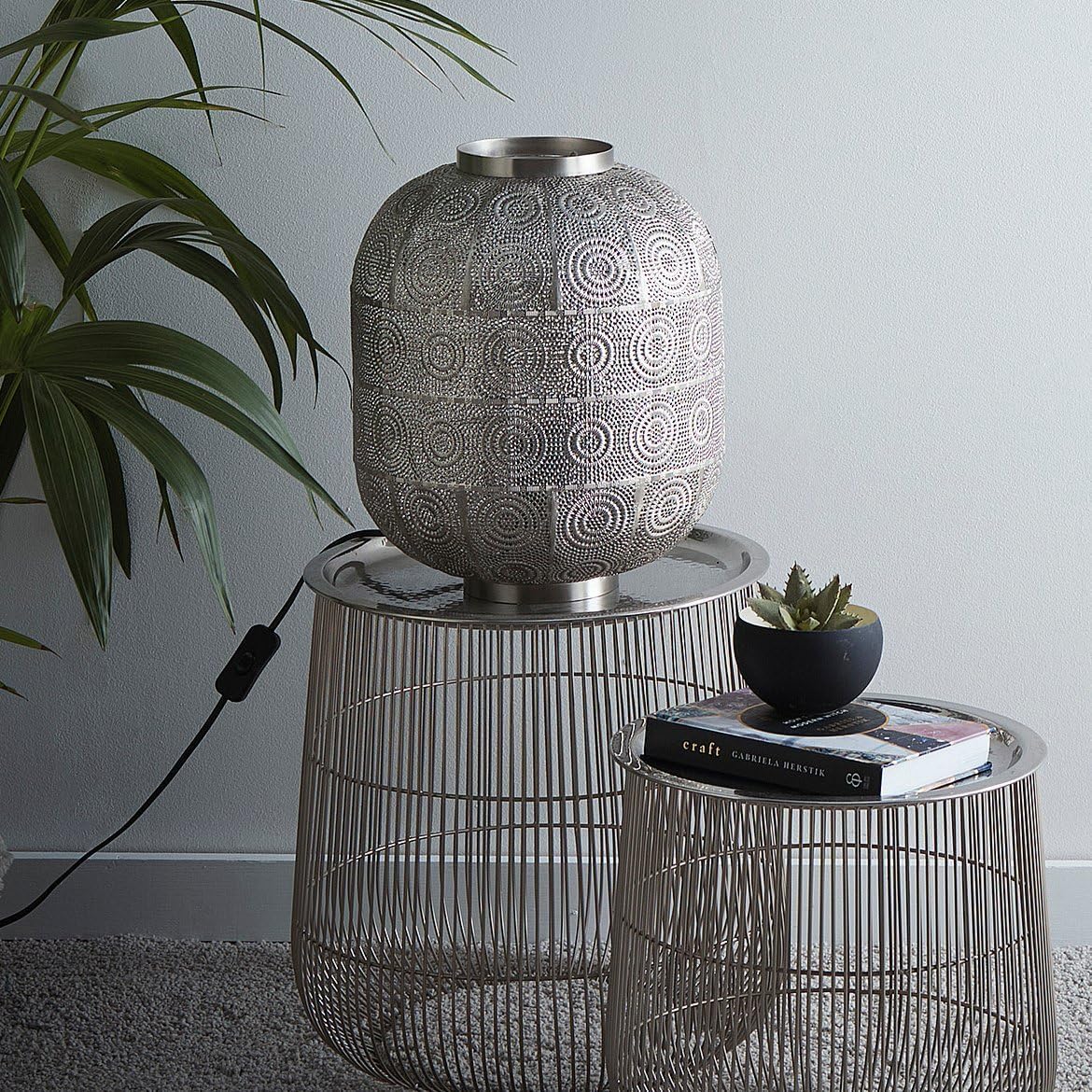 Geometric Pattern Moroccan Design Table Lamp, Floor Lamp or Pendant | Satin Nickel Basket-Like Contemporary Lighting Solution for Modern Homes