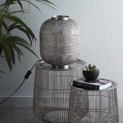 Geometric Pattern Moroccan Design Table Lamp, Floor Lamp or Pendant | Satin Nickel Basket-Like Contemporary Lighting Solution for Modern Homes