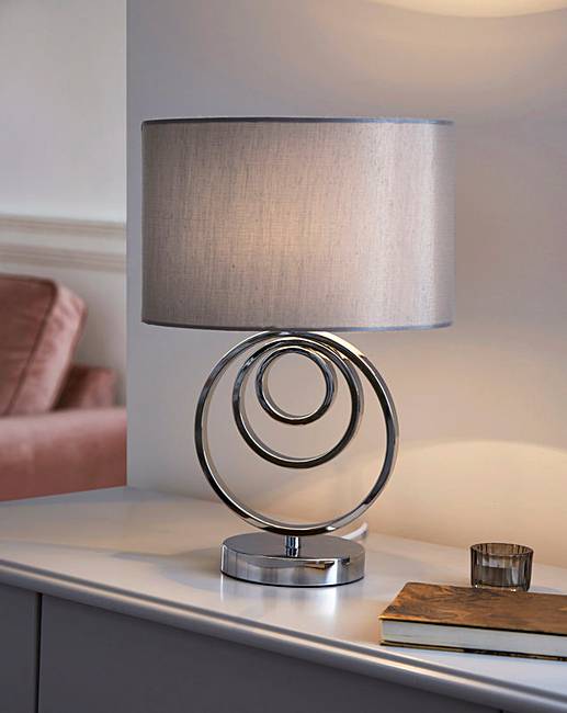 Chrome Table Lamp with triple Circle Design and Grey Lampshade
