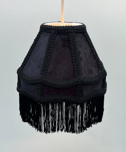 Empire Lamp Shade in a Victorian Style in Black Velvet with Long Tassels (8in, 10in, 12in)
