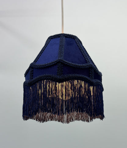  Empire Lamp Shade in a Victorian Style in Navy Velvet with Long Tassels (8in, 10in, 12in) 