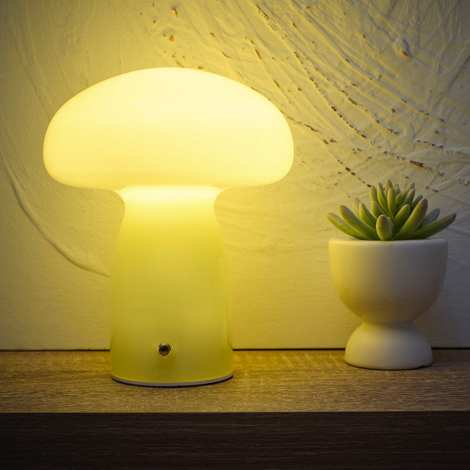 Mushroom Toadstool Glass Table Lamp in White, Duck egg Blue, Green, Lemon, Mocha and Brown - Rechargeable Lamps