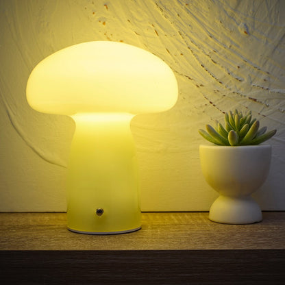 Mushroom Toadstool Glass Table Lamp in White, Duck egg Blue, Green, Lemon, Mocha and Brown - Rechargeable Lamps