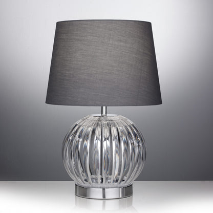 Modern Round Table Lamp with Acrylic Base and Grey Lamp shade