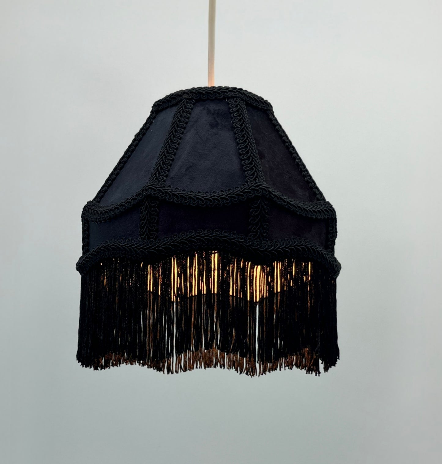 Empire Lamp Shade in a Victorian Style in Black Velvet with Long Tassels (8in, 10in, 12in)