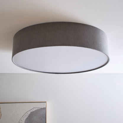 Light Grey Velvet Flush Ceiling Light or Wall Light Available in 2 Sizes 38cm (2 Light) 45 cm (3 Light)