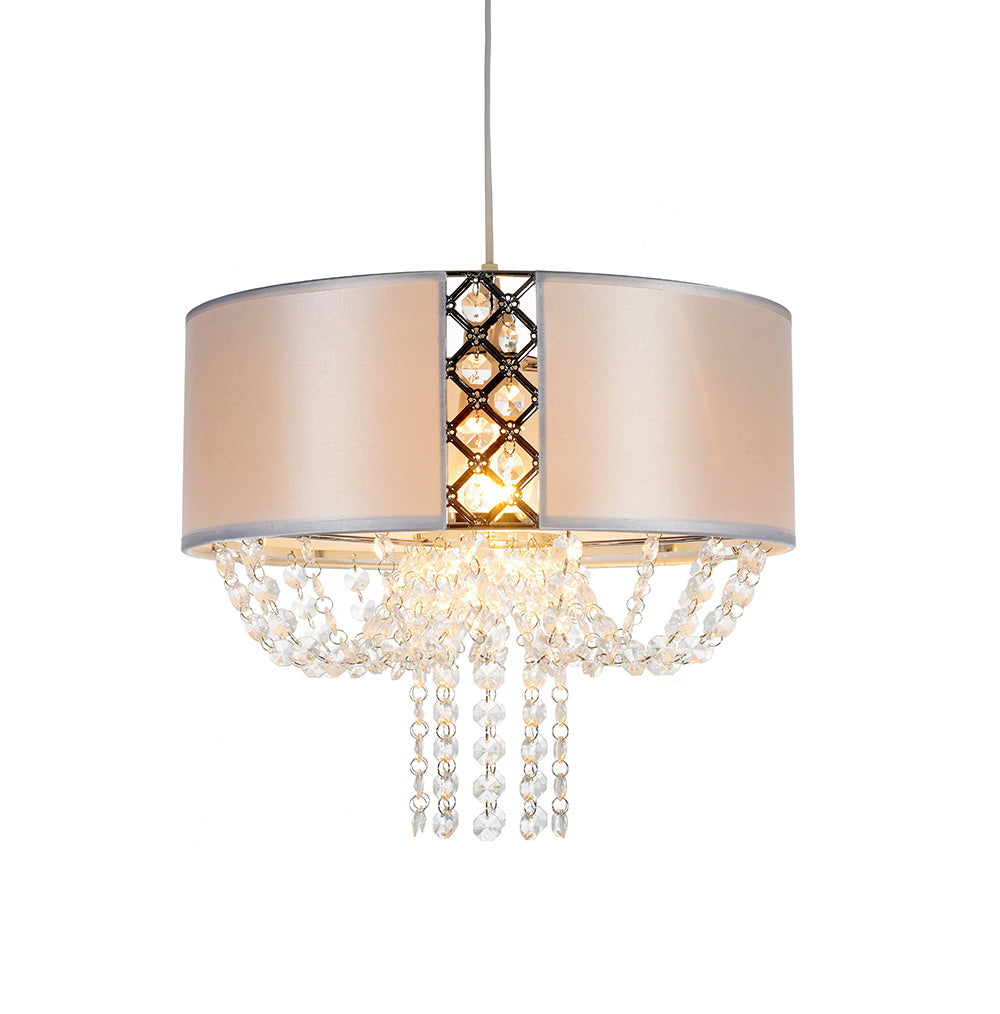 Ruth Drum Fabric Shade with Clear Beaded Chandelier Droplets attached