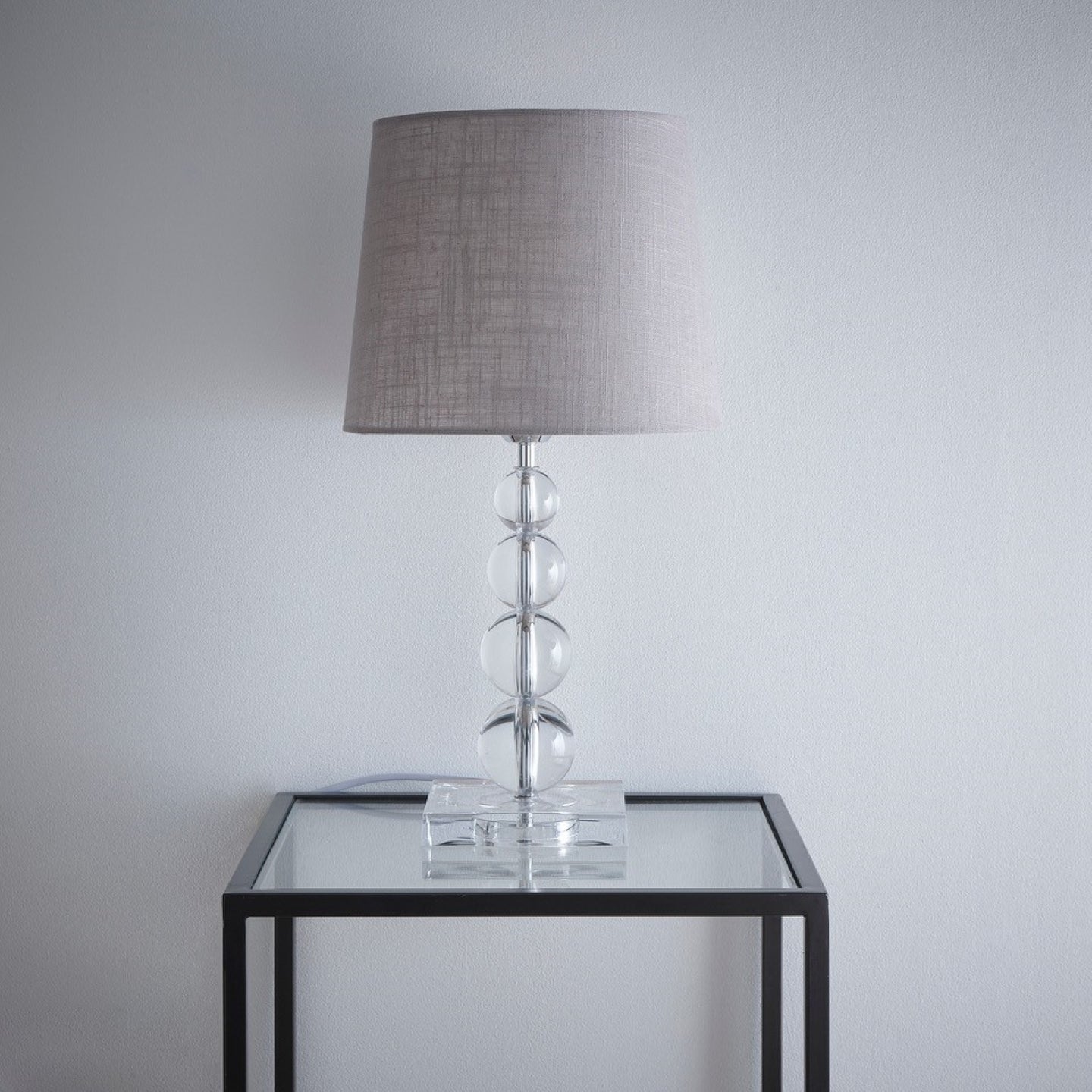Table lamp with stunning acrylic ball structure with a linen black or grey Shade
